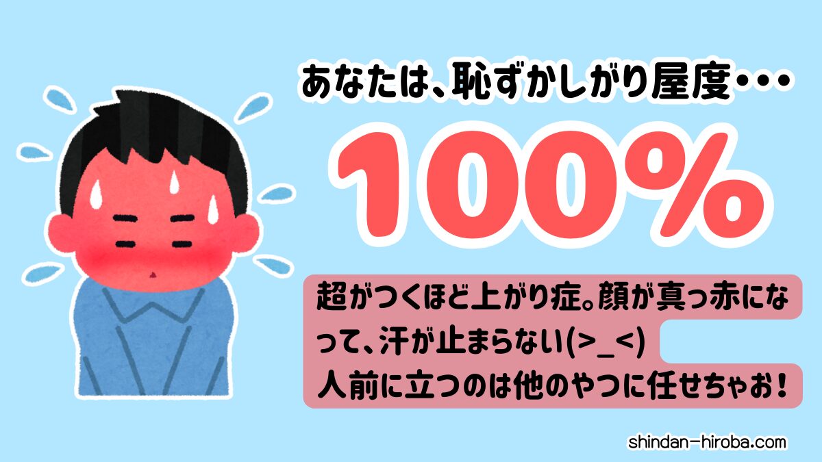 恥ずかしがり屋度診断：100％